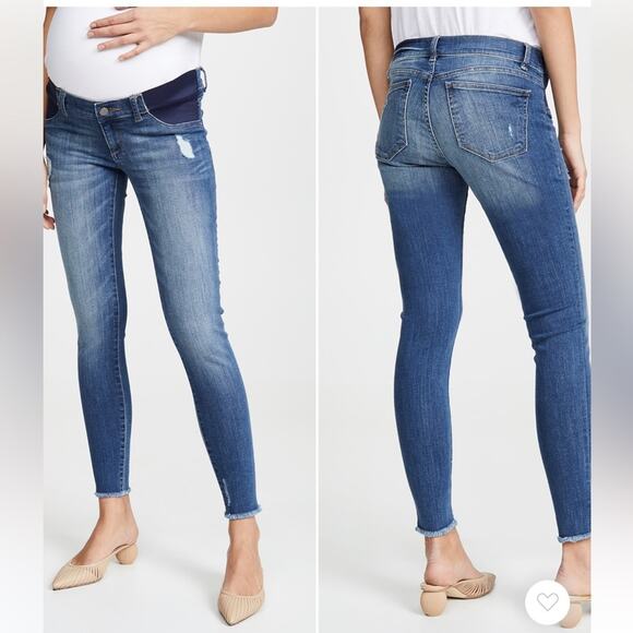 DL1961 Emma Power Legging Skinny Maternity Jeans Medium Wash Distressed - Picture 1 of 15